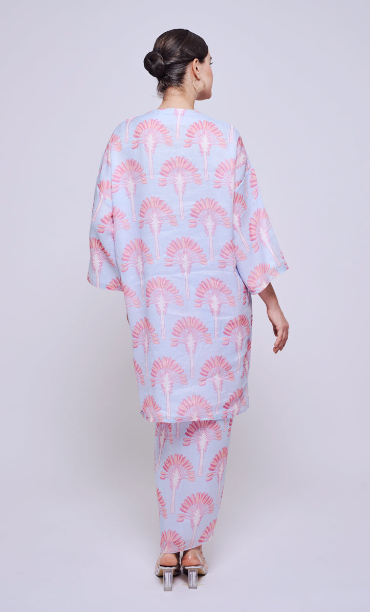 Palm Date Long Kurung Opah with Instant Pareo - Dusty Blue