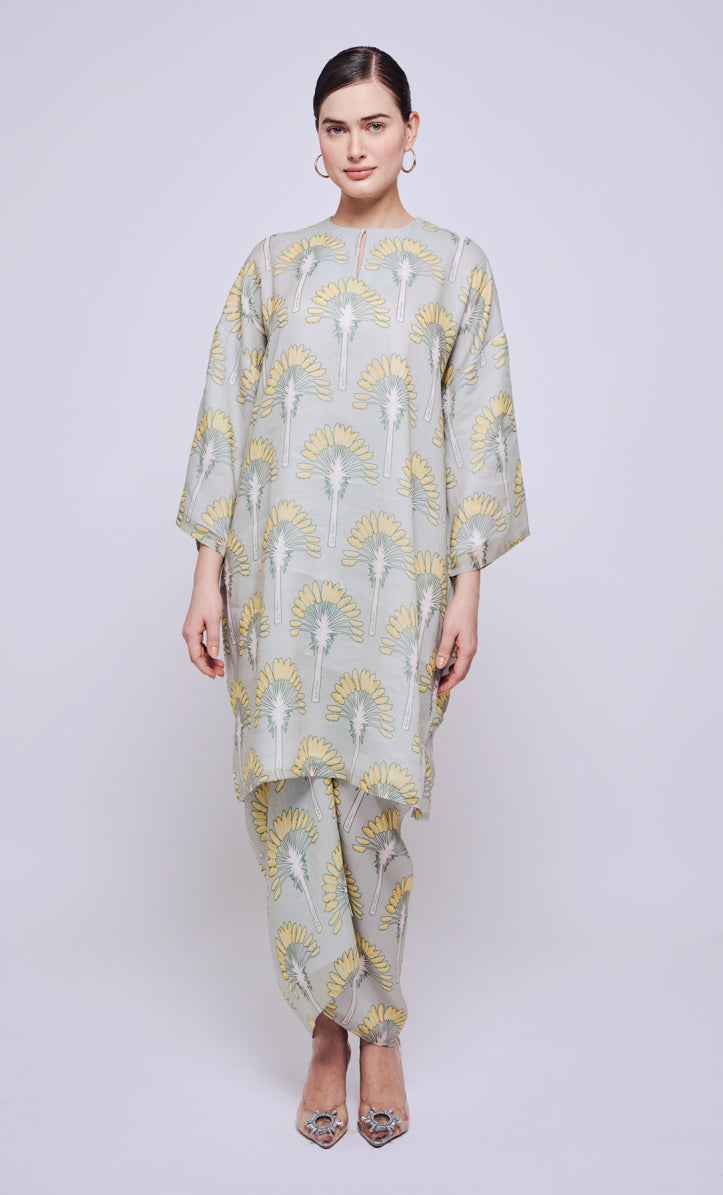 Palm Date Long Kurung Opah with Instant Pareo - Dusty Green