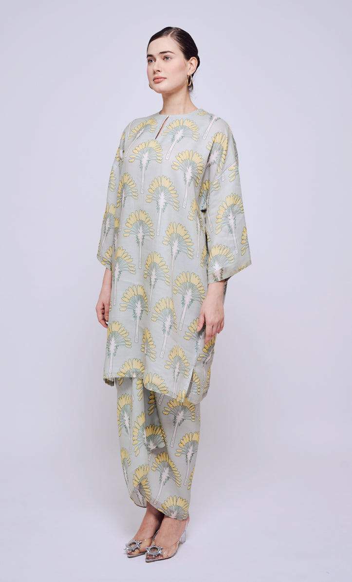 Palm Date Long Kurung Opah with Instant Pareo - Dusty Green