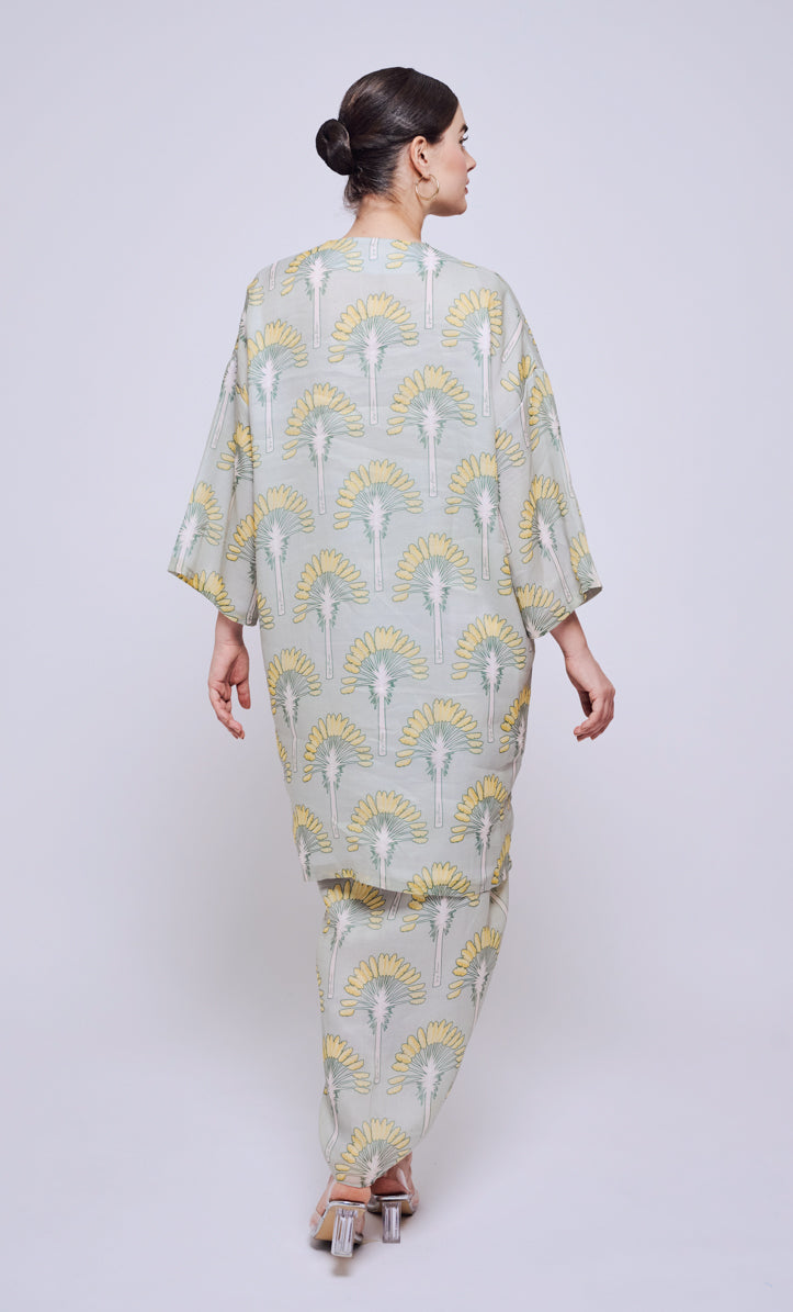 Palm Date Long Kurung Opah with Instant Pareo - Dusty Green