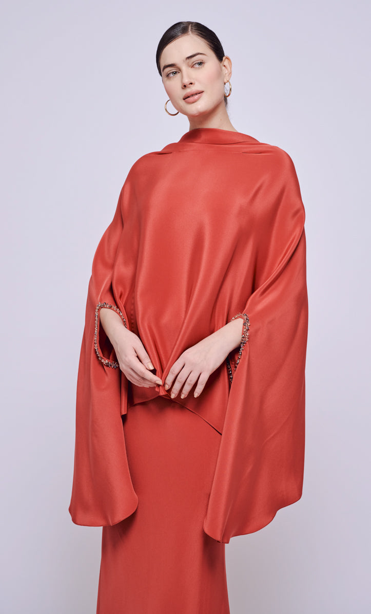 Hani Beaded Set - Brick Red Heavy Crepe