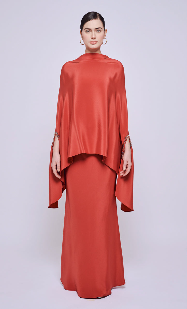Hani Beaded Set - Brick Red Heavy Crepe