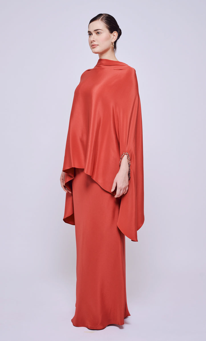 Hani Beaded Set - Brick Red Heavy Crepe