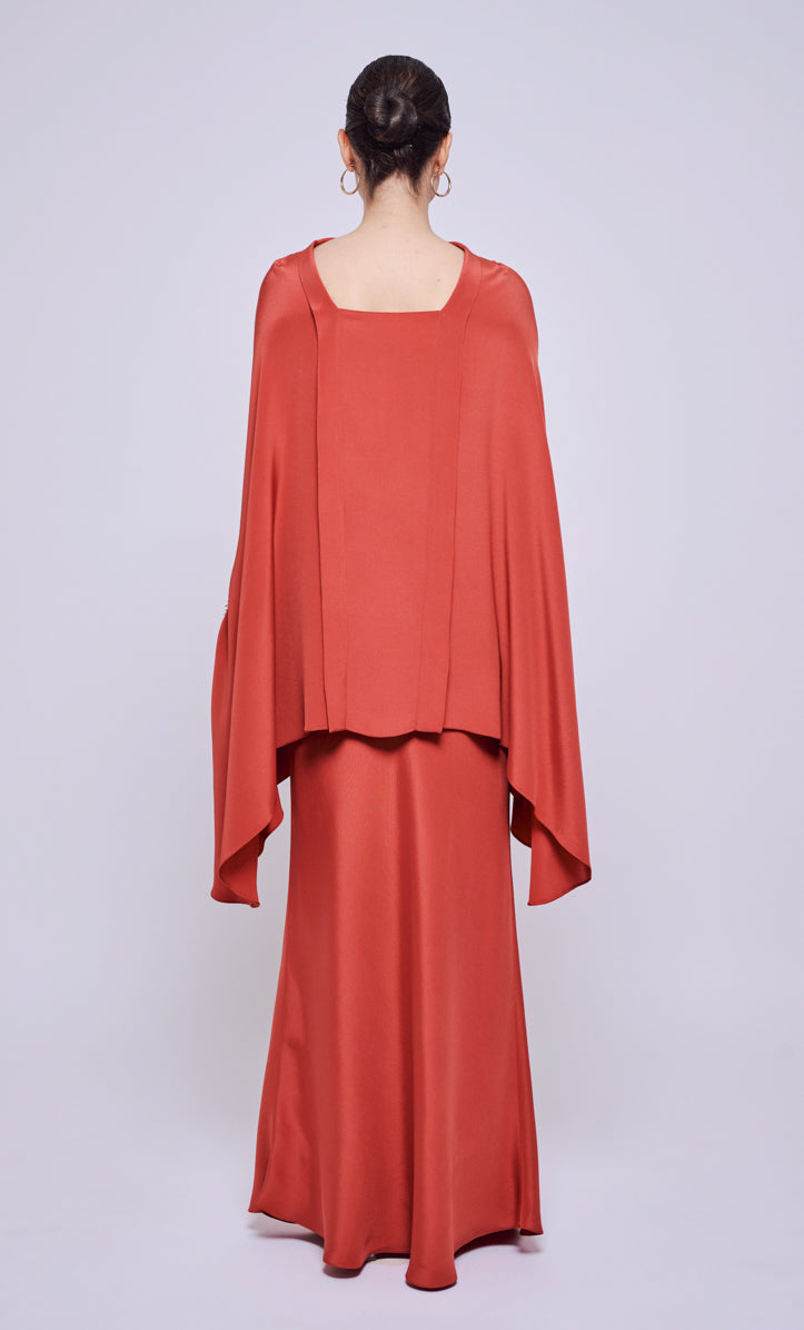 Hani Beaded Set - Brick Red Heavy Crepe