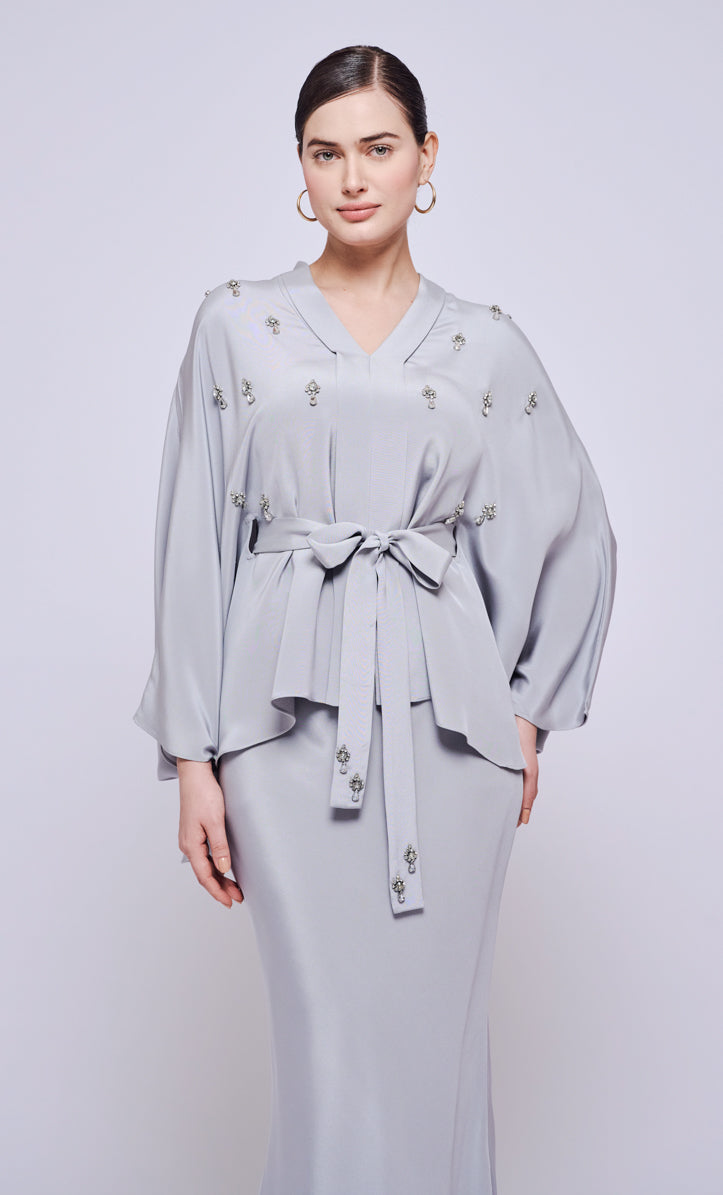 Norah 2.0 Beaded Set - Grey Heavy Crepe