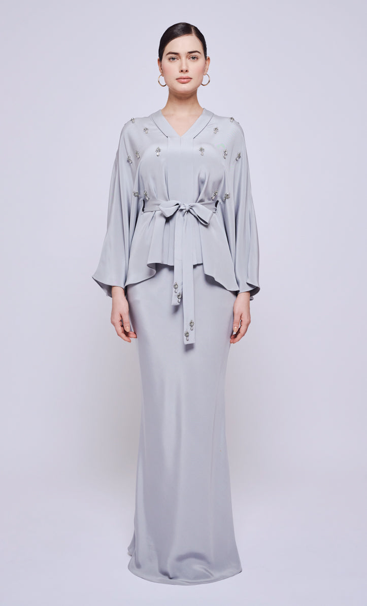 Norah 2.0 Beaded Set - Grey Heavy Crepe