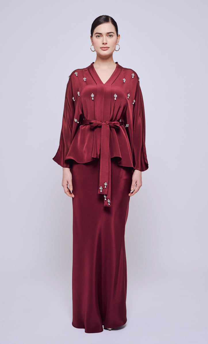 Norah 2.0 Beaded Set - Maroon Heavy Crepe