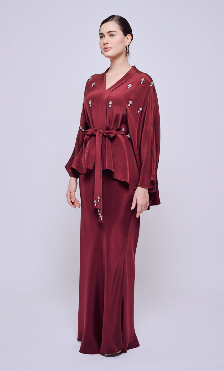 Norah 2.0 Beaded Set - Maroon Heavy Crepe