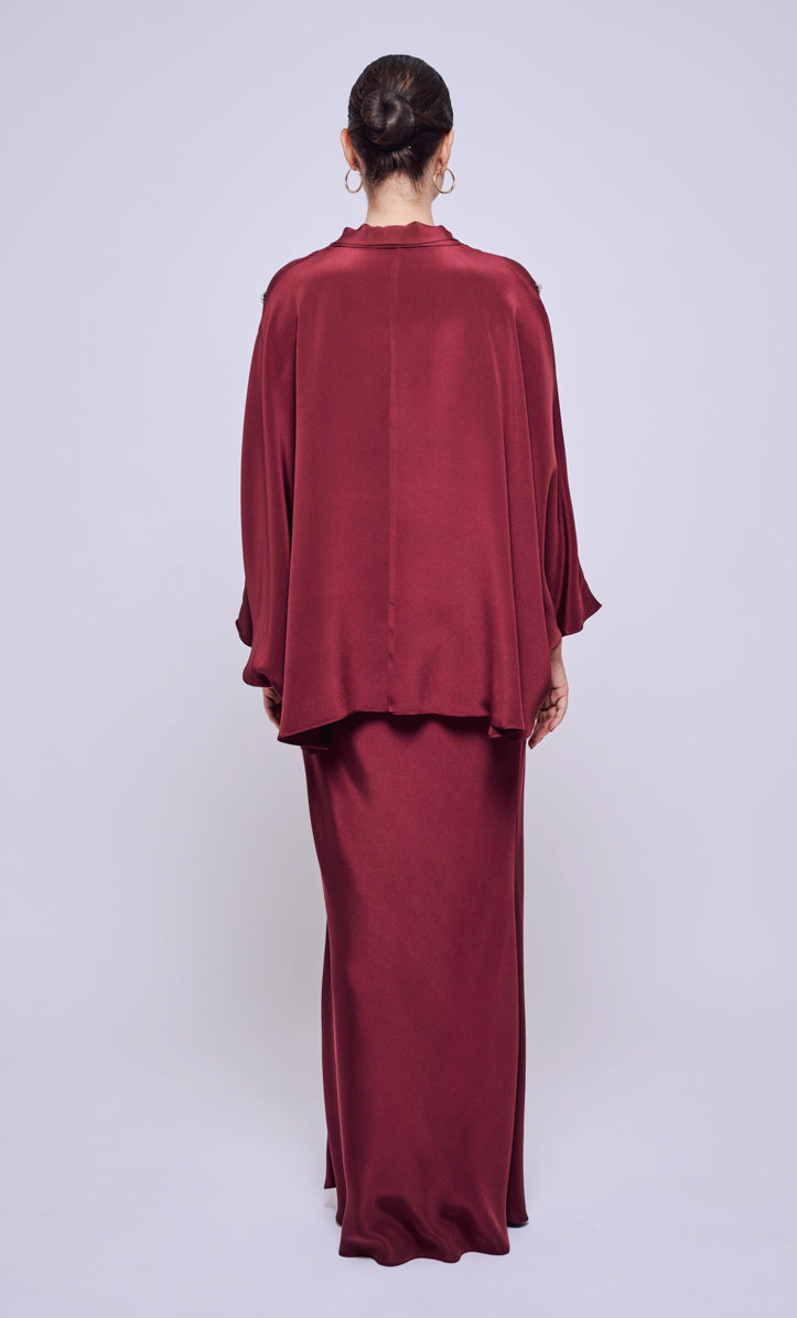 Norah 2.0 Beaded Set - Maroon Heavy Crepe