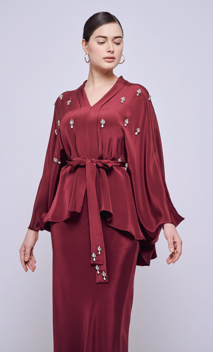 Norah 2.0 Beaded Set - Maroon Heavy Crepe