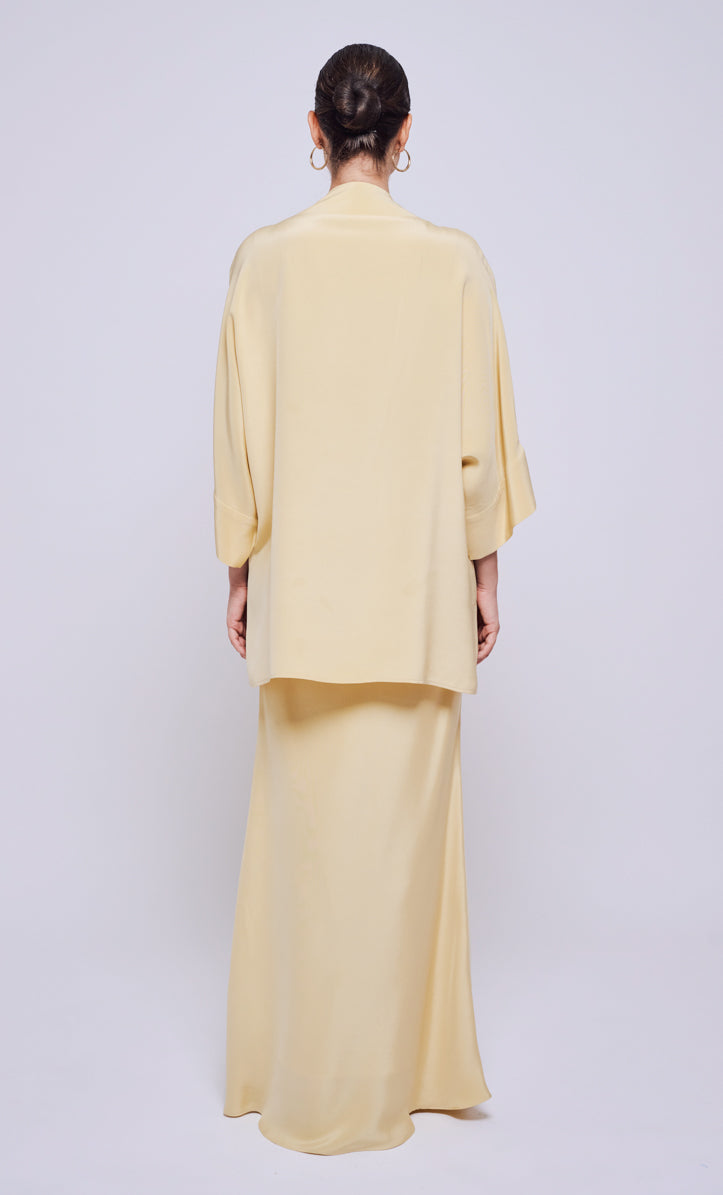 Victoria Beaded Set - Yellow Cream Heavy Crepe