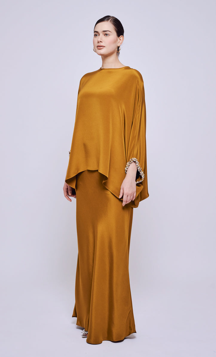 Nalia Beaded Set - Mustard Heavy Crepe