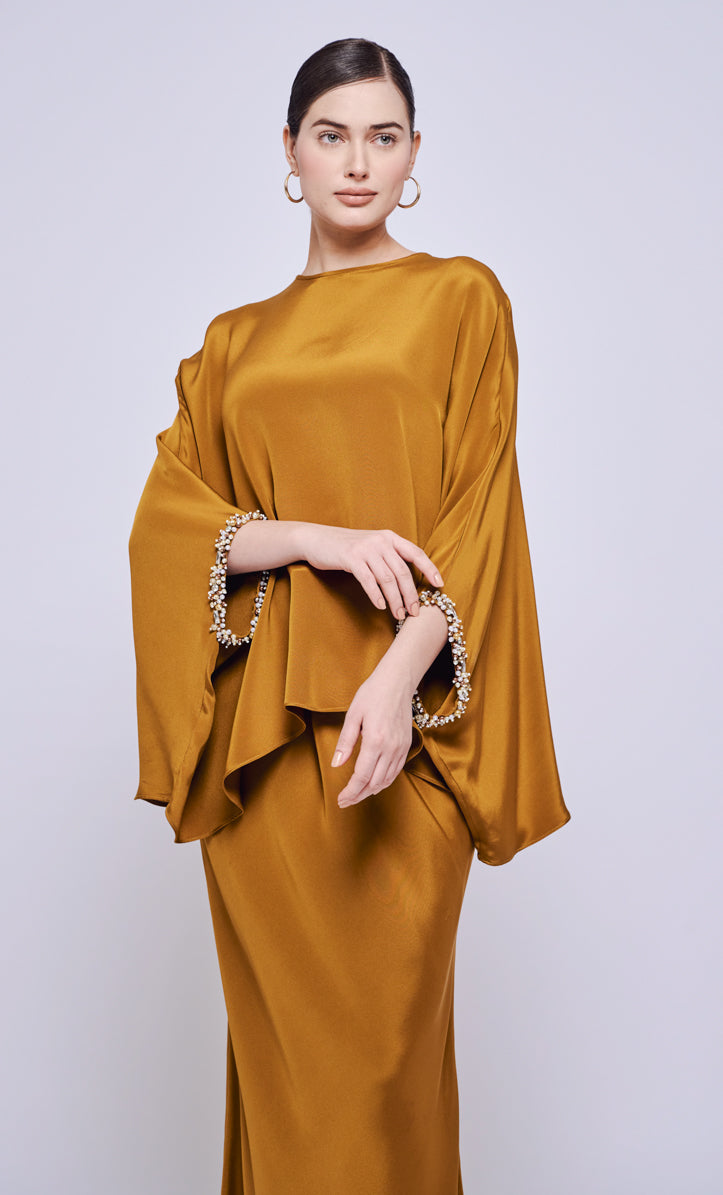 Nalia Beaded Set - Mustard Heavy Crepe