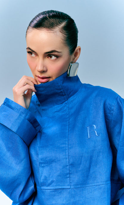 Bomber Top - Blue Linen