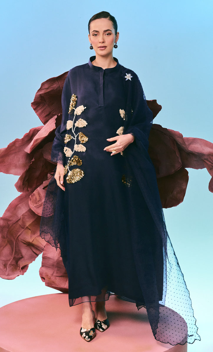 Beaded Navy Blue Melledy Dress