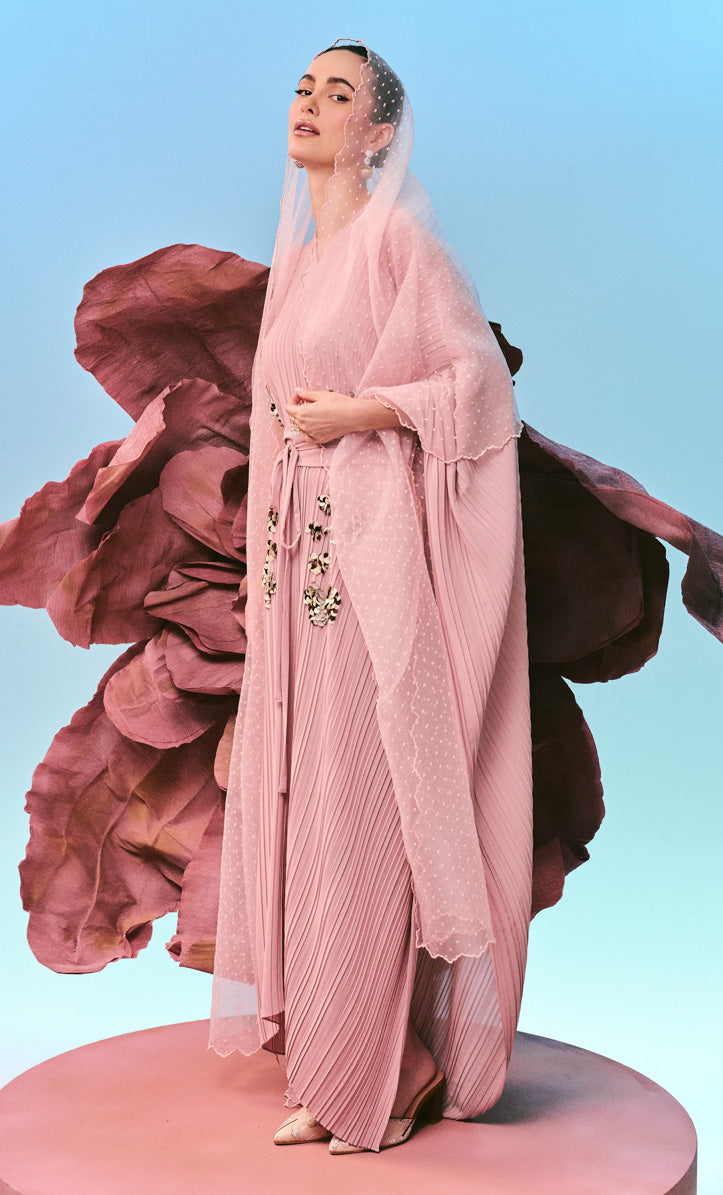 Beaded Pink Inara Dress with Ribbon