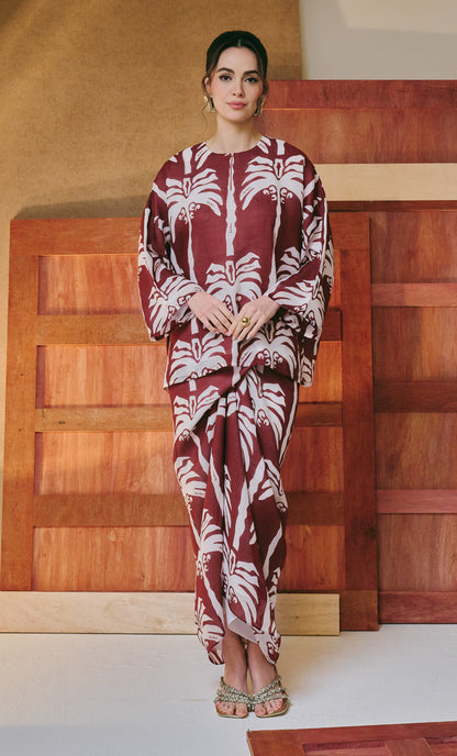 Maroon Palm Tree Kurung Kedah Set