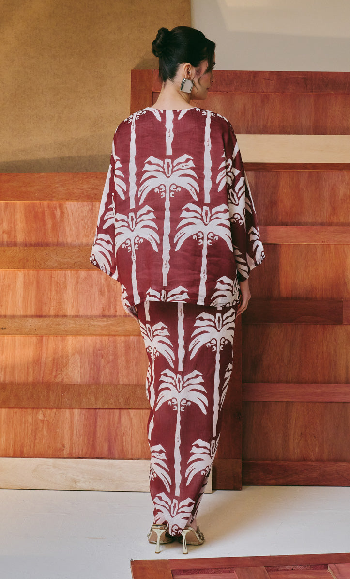Maroon Palm Tree Kurung Kedah Set