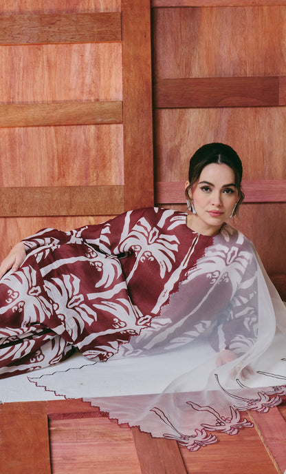Maroon Palm Tree Kurung Kedah Set