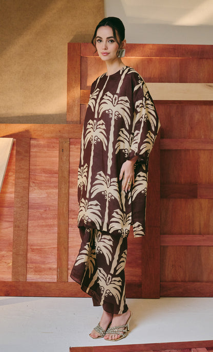Brown Palm Tree Long Kurung Opah Set