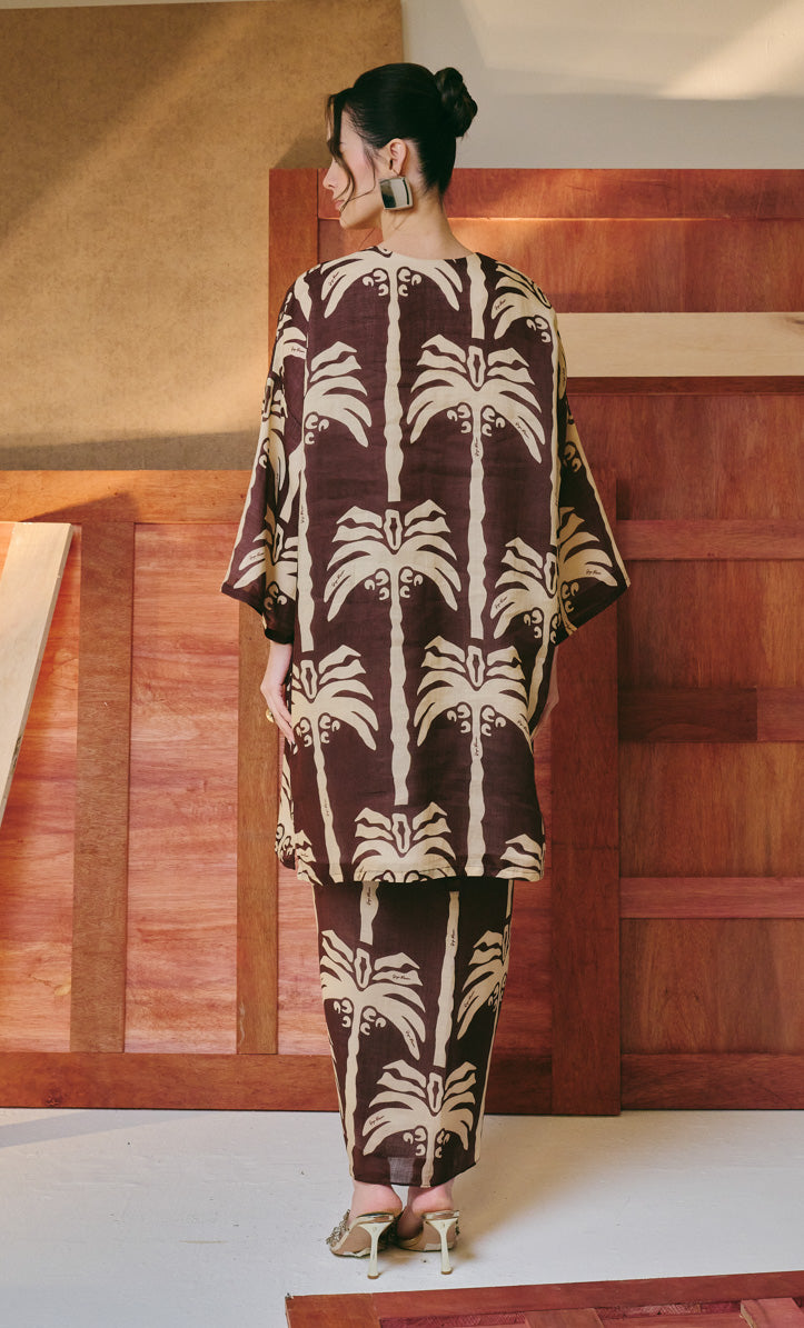 Brown Palm Tree Long Kurung Opah Set