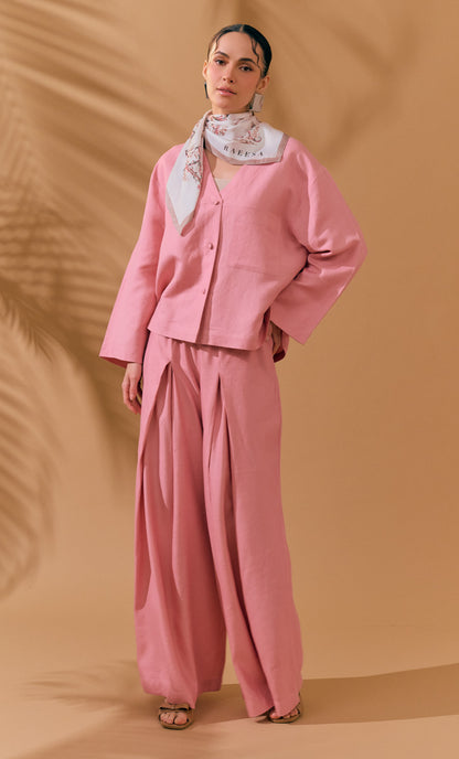 Marcella Top with Pleated Palazo Pants - Palm Embroidery