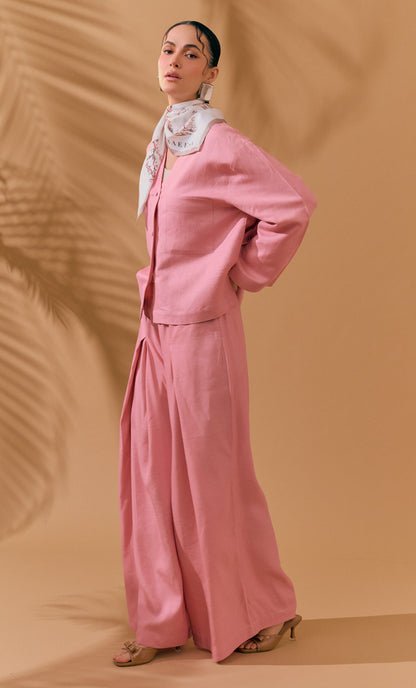 Marcella Top with Pleated Palazo Pants - Palm Embroidery