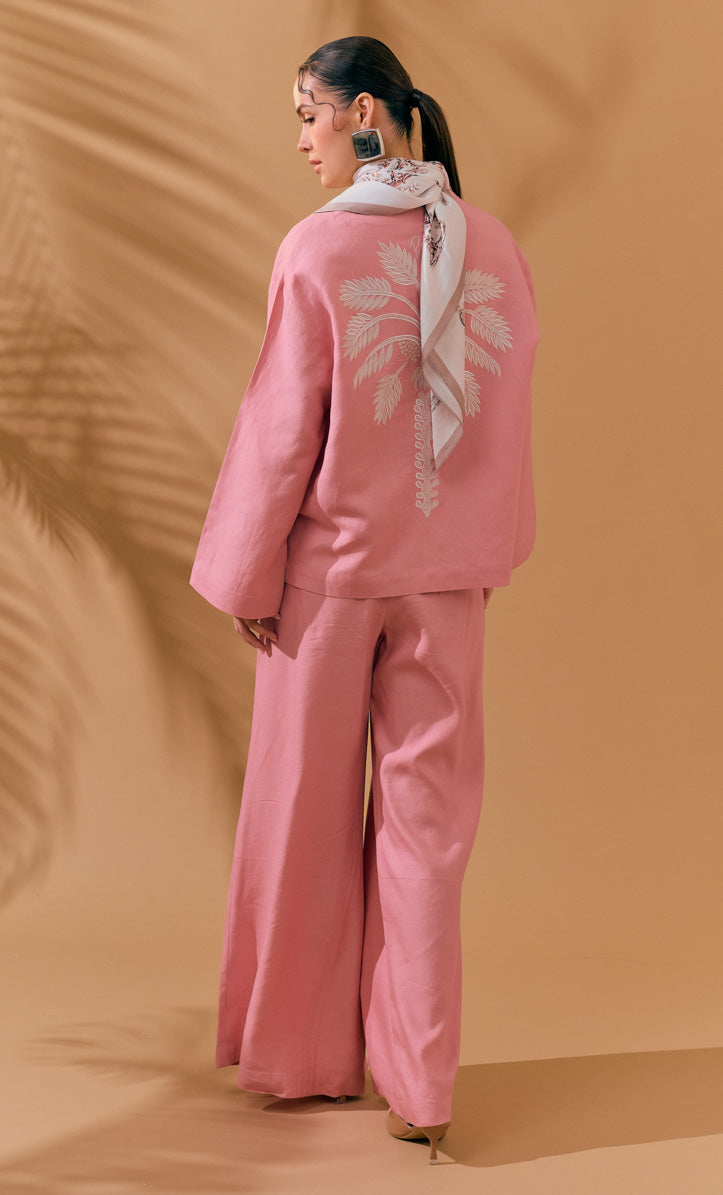 Marcella Top with Pleated Palazo Pants - Palm Embroidery