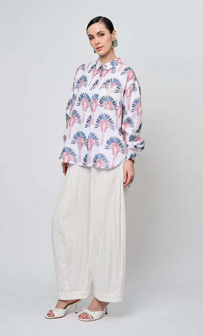 Blue Palm Date Shirt Top
