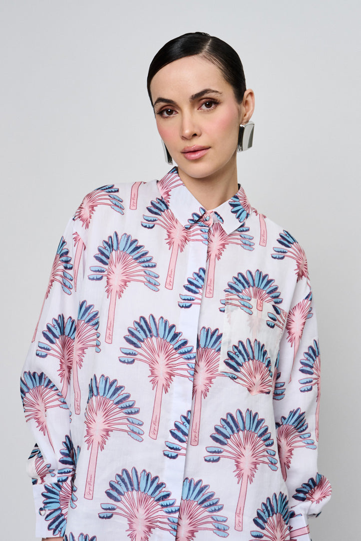 Blue Palm Date Shirt Top
