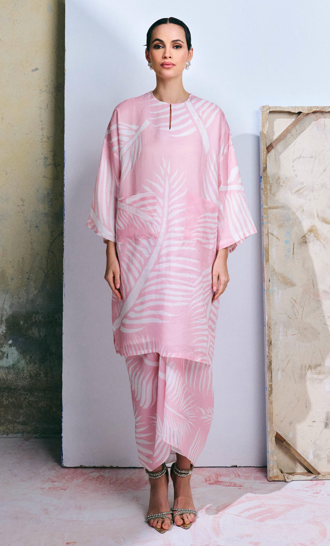 Coco Leaf Long Kurung Opah with Instant Pareo - Dusty Pink