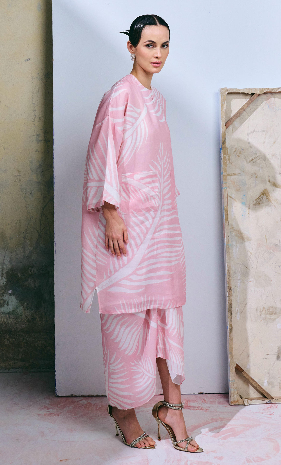 Coco Leaf Long Kurung Opah with Instant Pareo - Dusty Pink