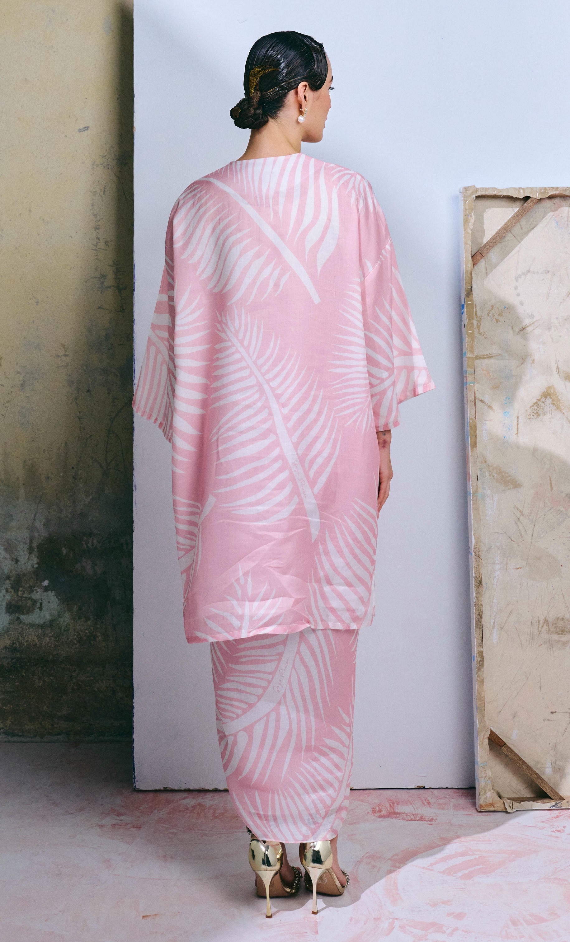 Coco Leaf Long Kurung Opah with Instant Pareo - Dusty Pink