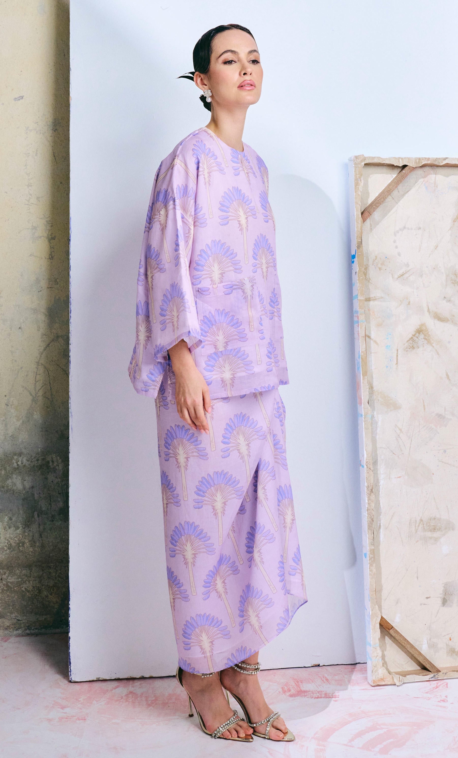 Palm Date Kurung Opah with Instant Pareo - Dusty Purple