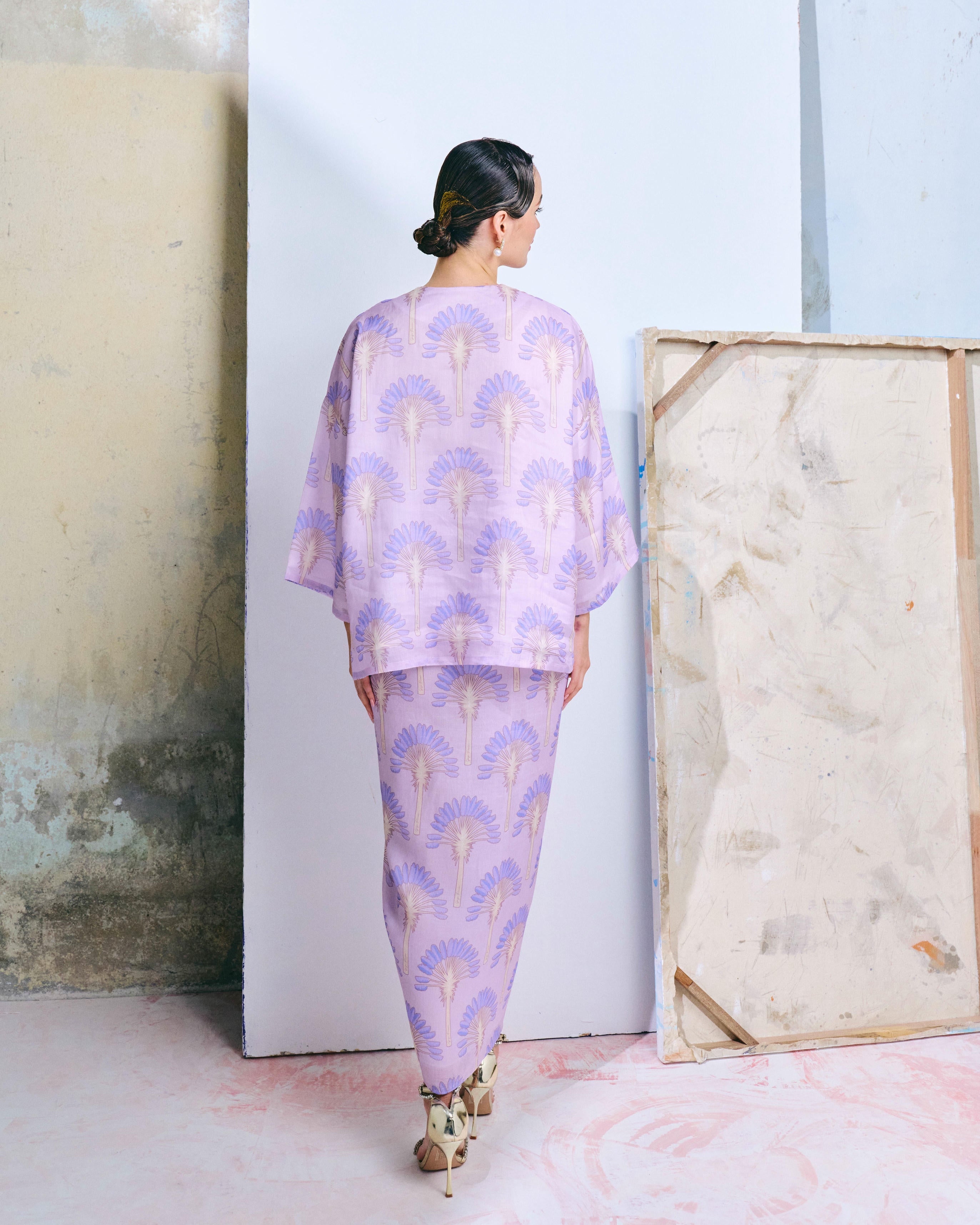 Palm Date Kurung Opah with Instant Pareo - Dusty Purple