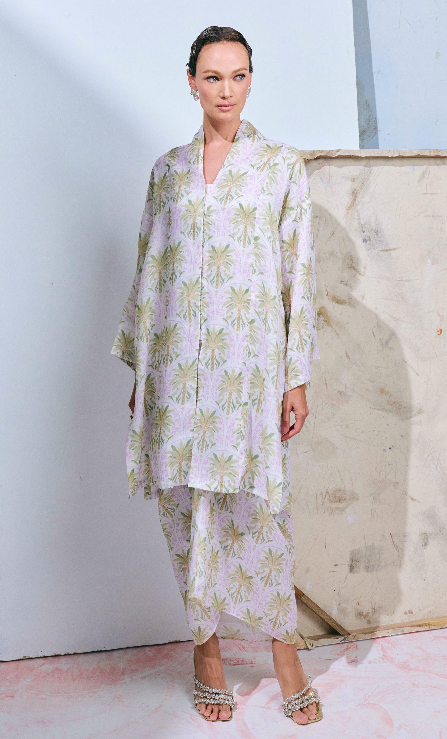 Banana Tree Long Kebaya Kimono with Instant Pareo - Off White