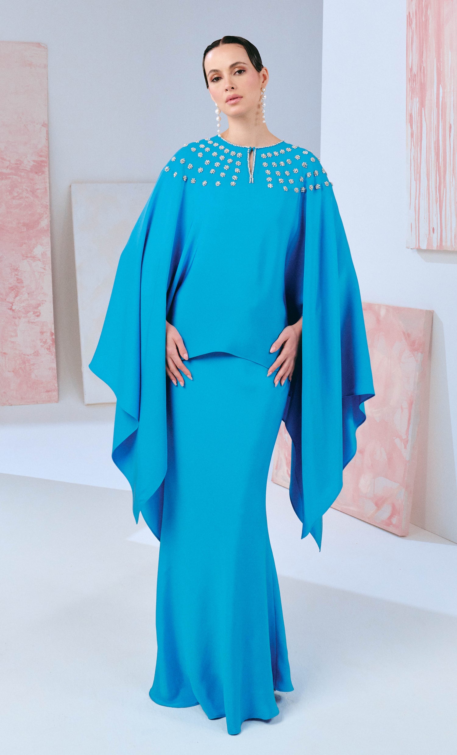 Beaded Dhia Set - Azure Luxe Silk