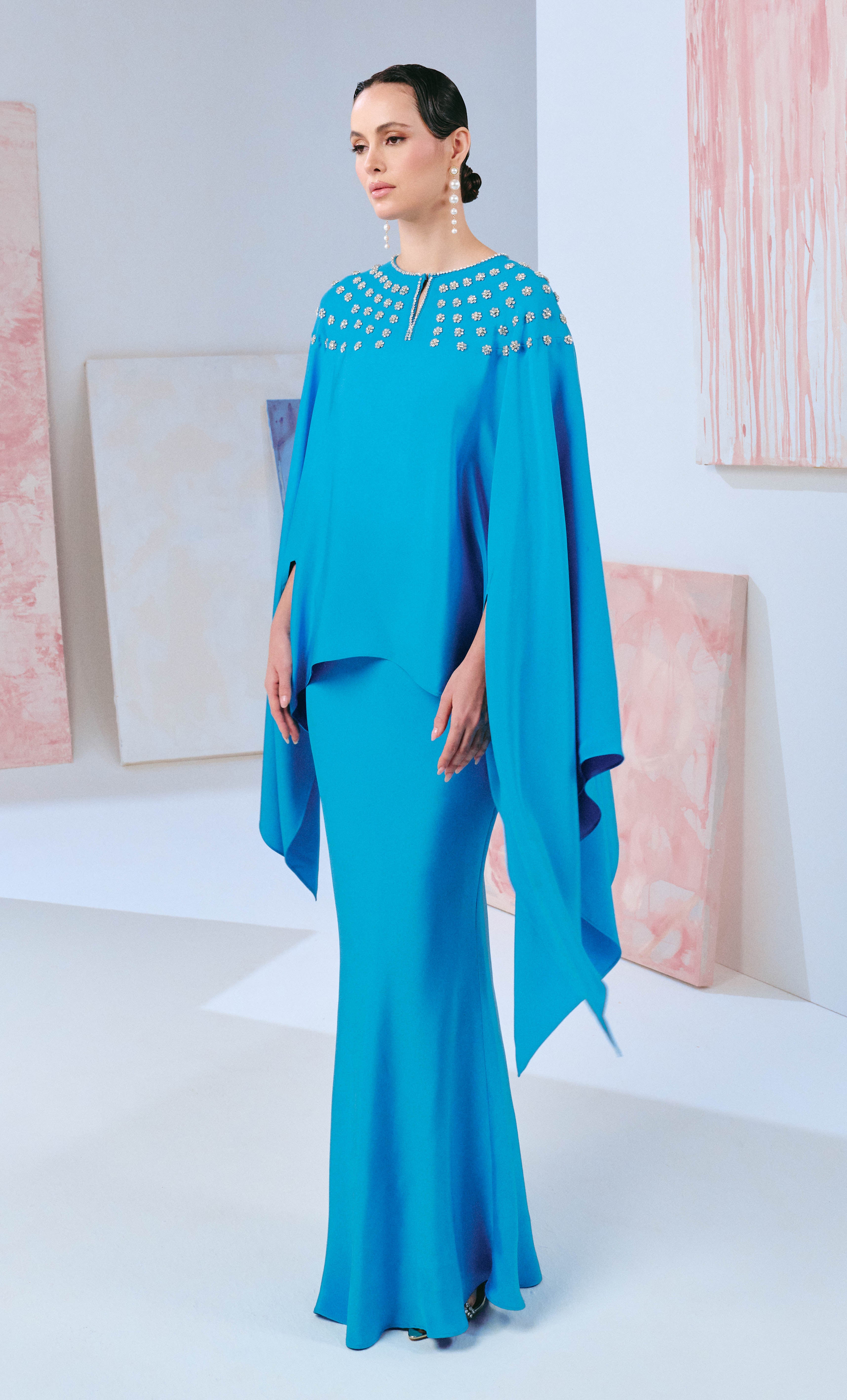 Beaded Dhia Set - Azure Luxe Silk