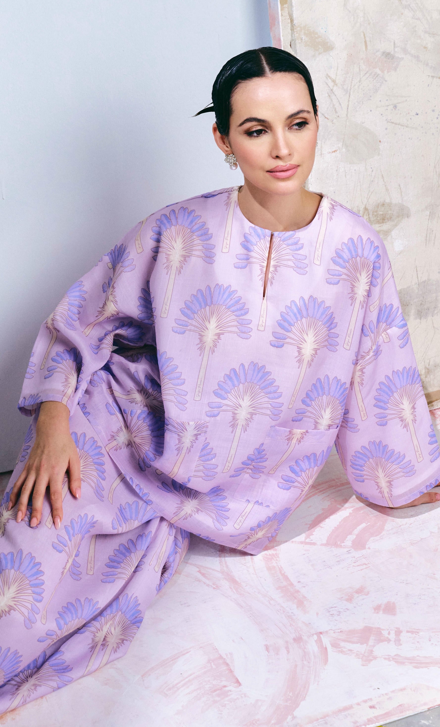 Palm Date Kurung Opah with Instant Pareo - Dusty Purple