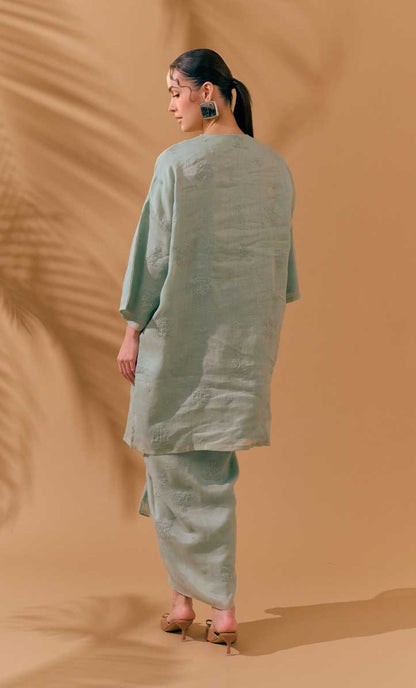 Long Kurung Opah Set - Teal Sage Green
