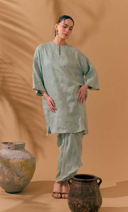 Long Kurung Opah Set - Teal Sage Green
