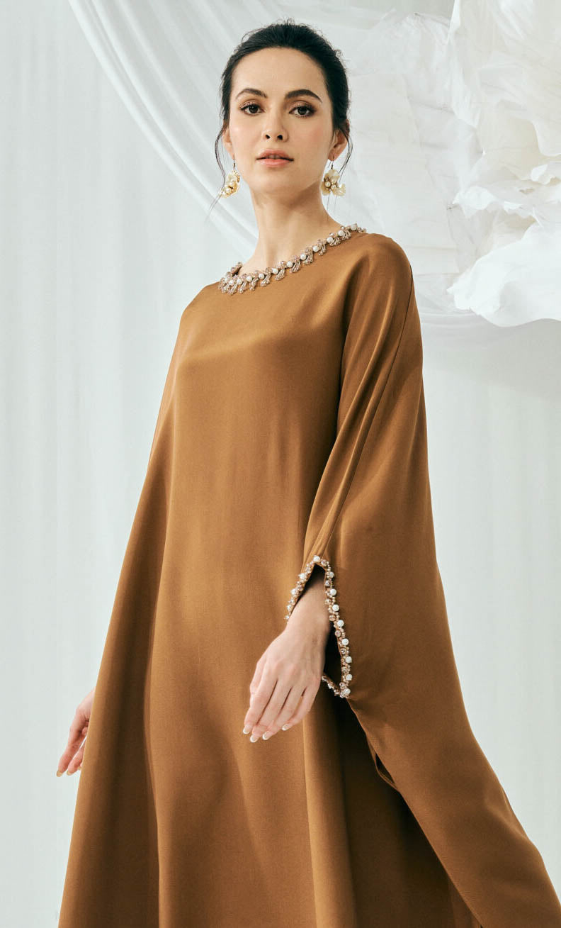 Nalia Slit Dress – Plain Brown Heavy Crepe