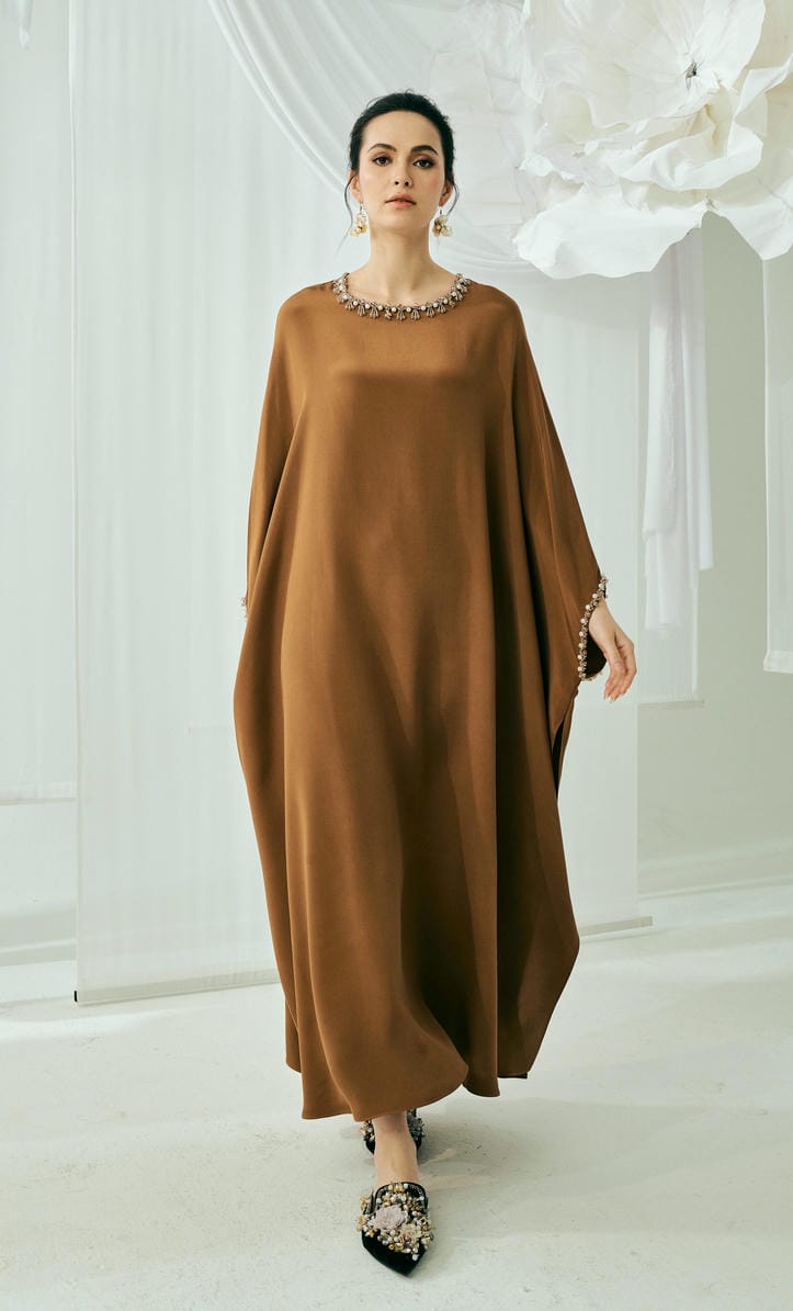 Nalia Slit Dress – Plain Brown Heavy Crepe