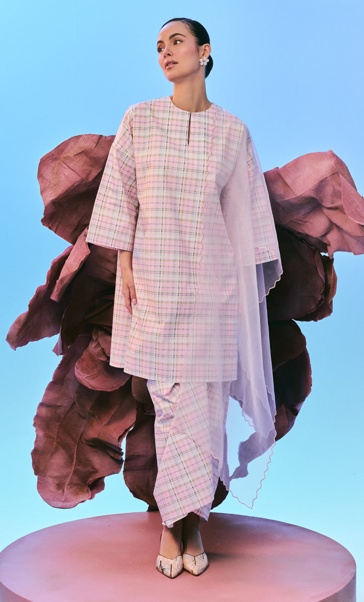 Pink Long Kurung Opah Set