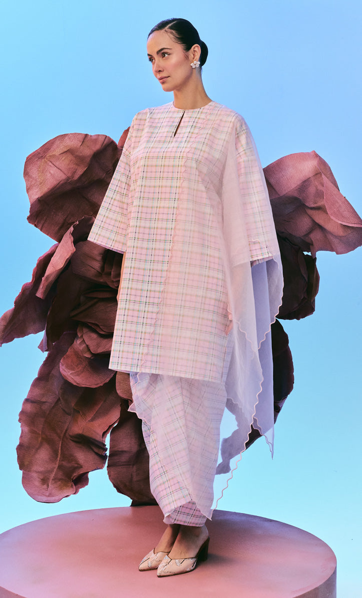 Pink Long Kurung Opah Set