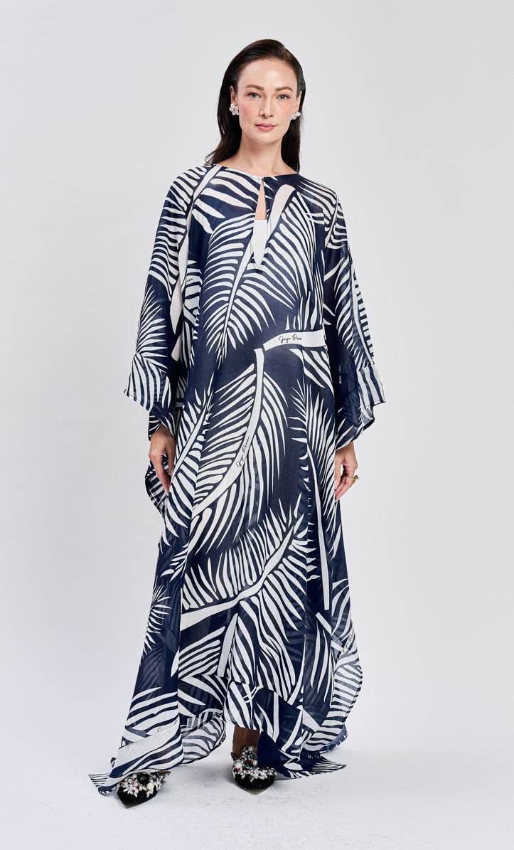 Blue Coco Leaf Zahra Kaftan Dress
