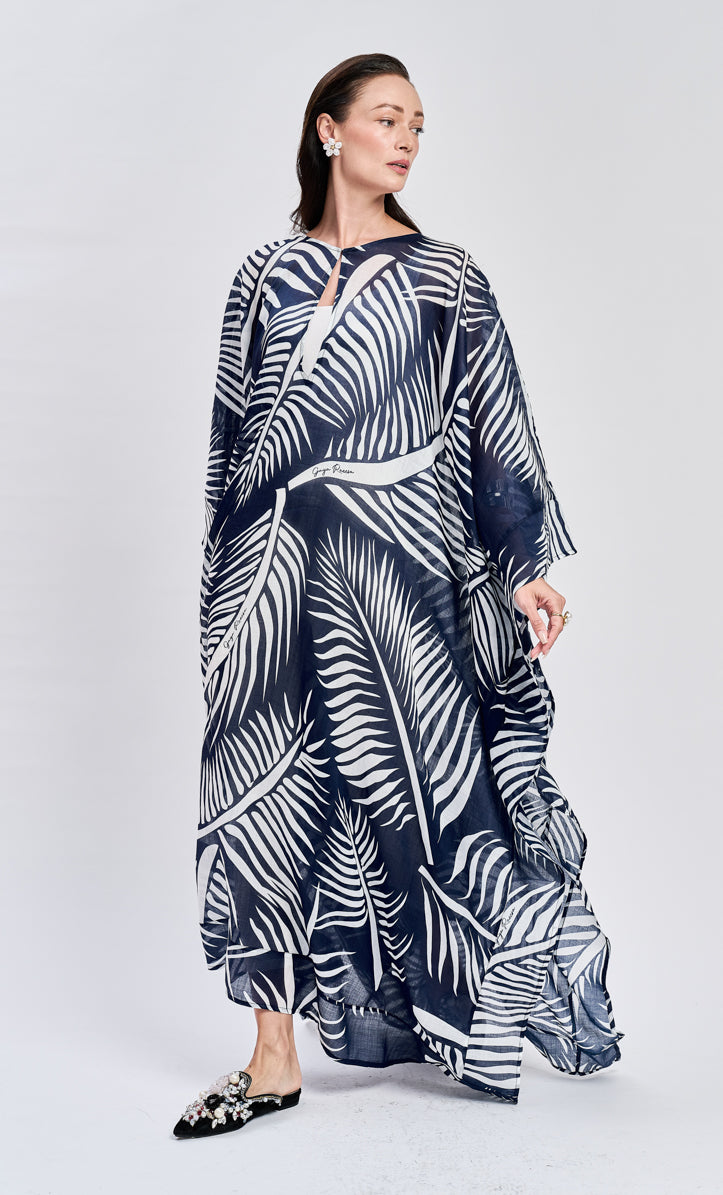 Blue Coco Leaf Zahra Kaftan Dress