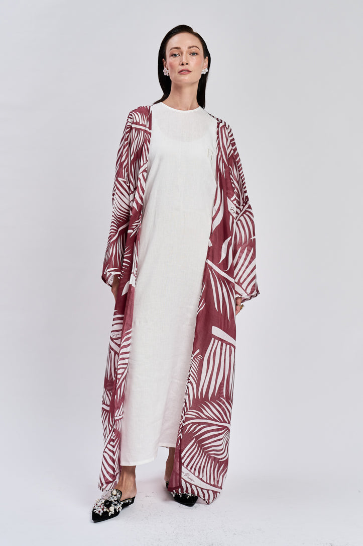 Maroon Coco Leaf Abaya Dress