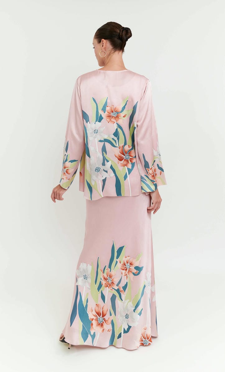 Pery Set Leher Kurung -  Hwa Petals Satin Silk