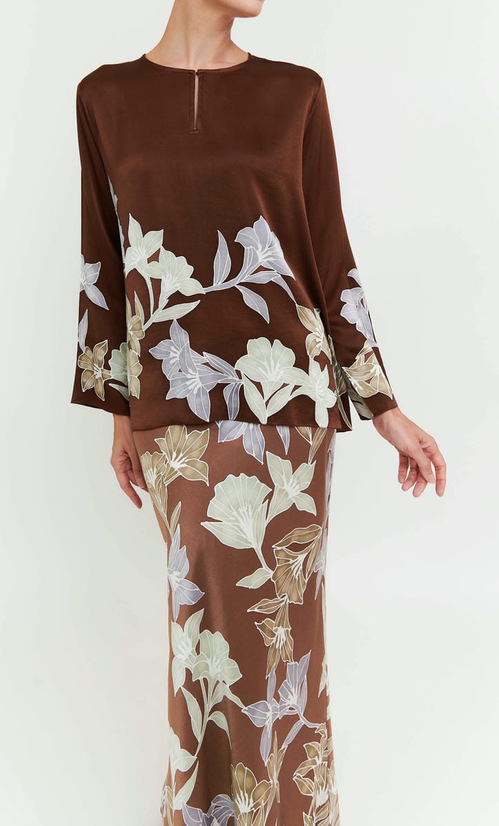 Pery Set Leher Kurung - Calla Lillies Satin Silk